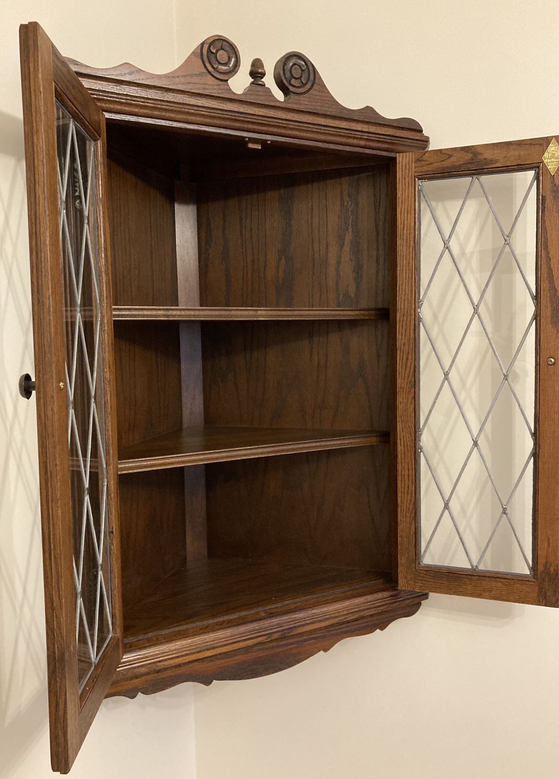 Wood Bros Old Charm Corner Hanging Display Cabinet In Oak 1914