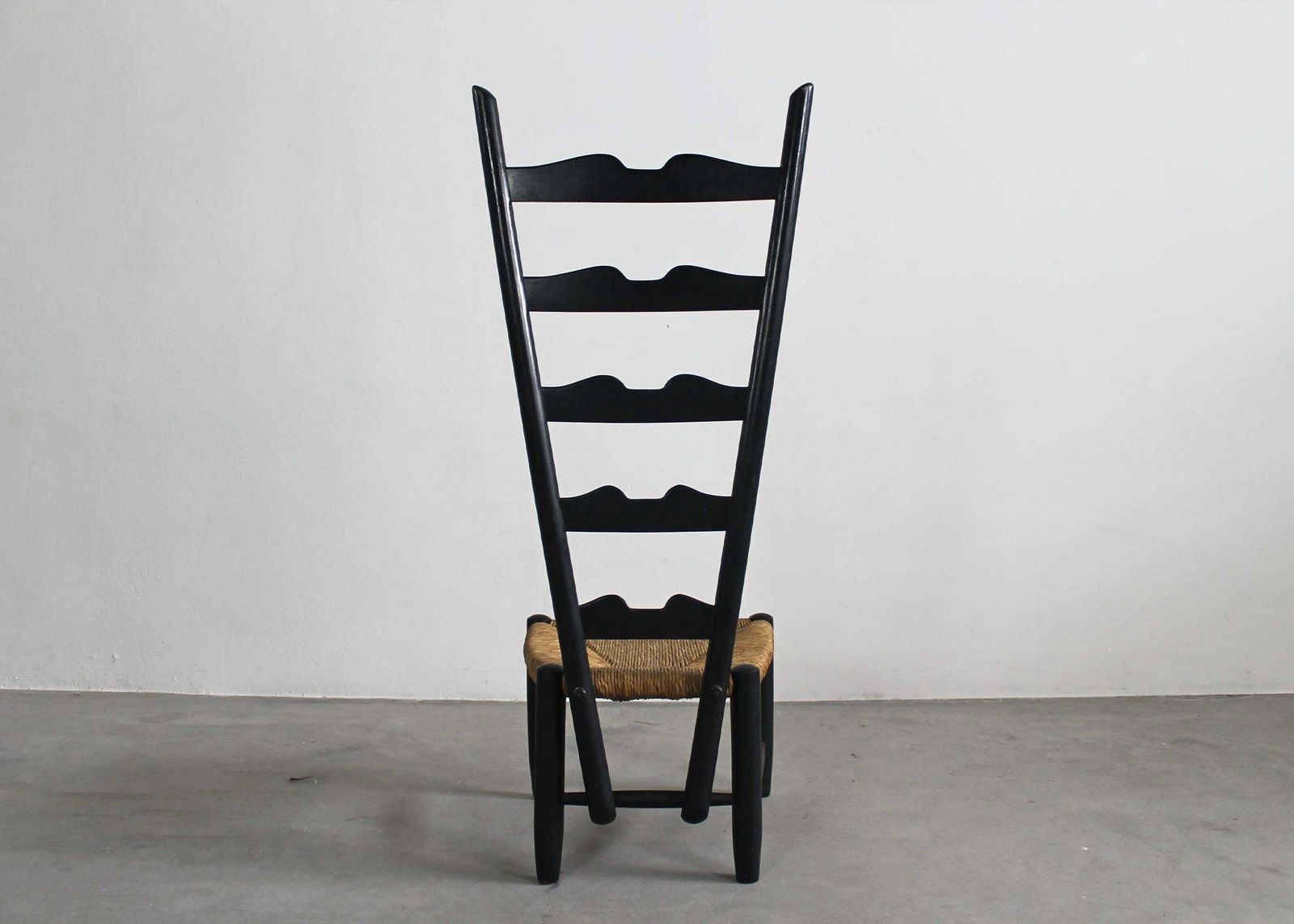 Gio Ponti Fireside Chair In Black Beech Wood And Straw By Casa & Giardino 50s photo for sale