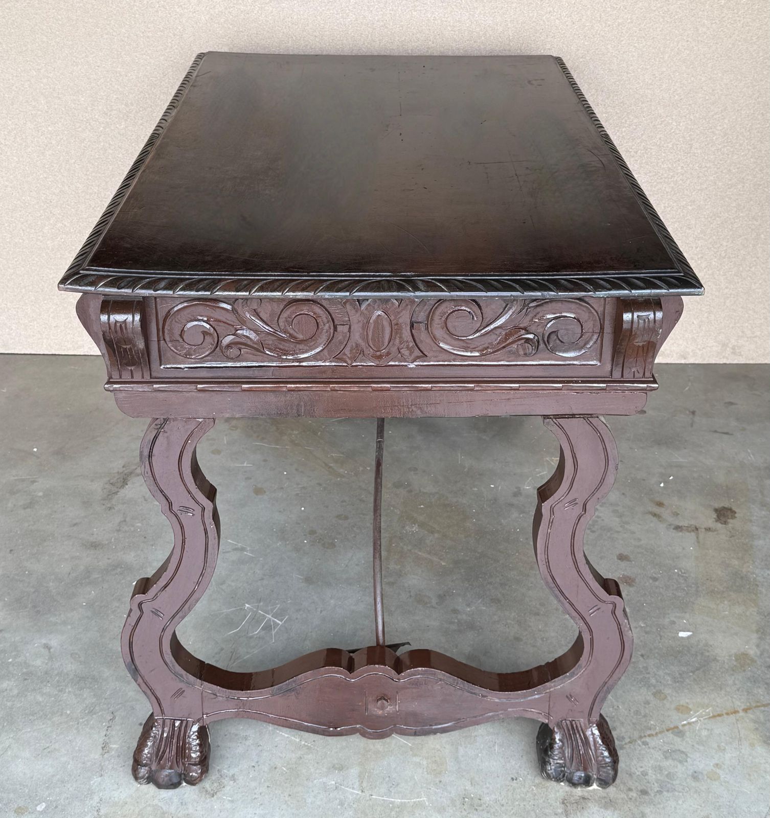 Table de bibliothèque ou bureau de style baroque espagnol en chêne, XIXe siècle, deux faces photo buy