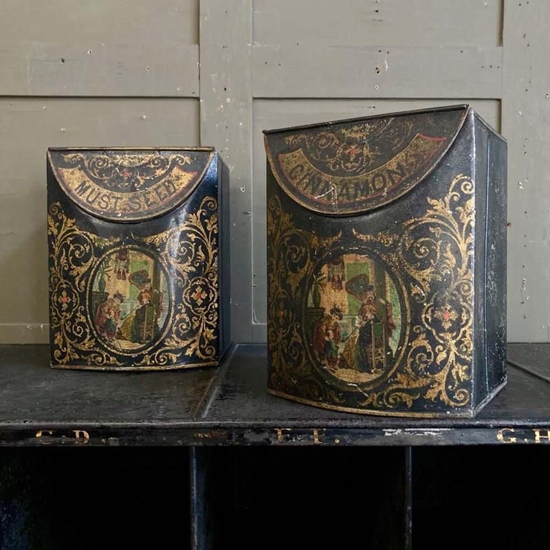 Home Decor Antique Toleware Spice Tins, 1800s photo