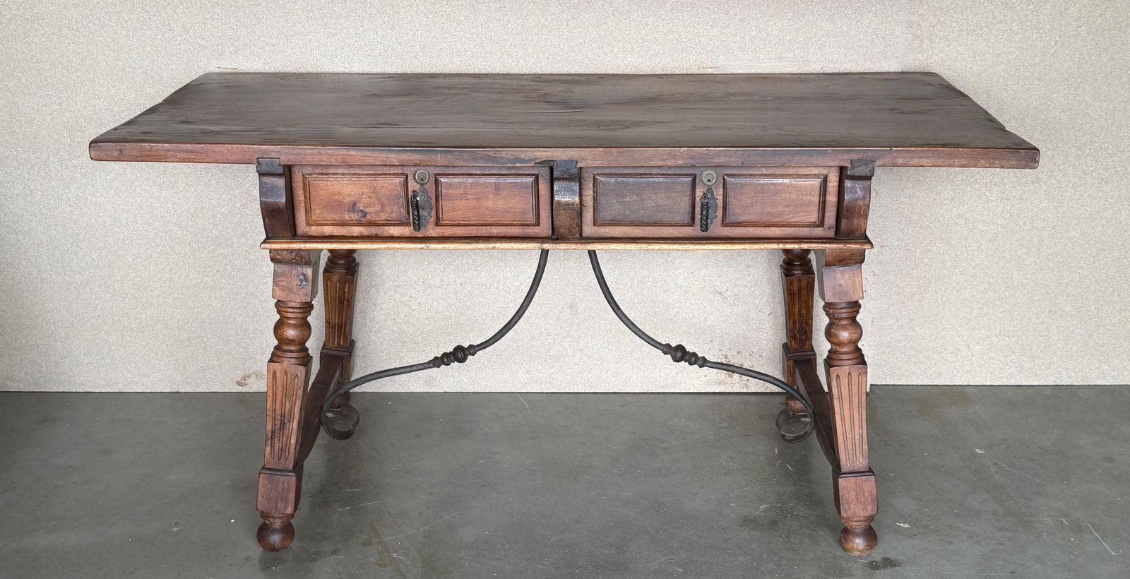 19th Century Solid Oak Baroque Fluted Legs Desk Writing Table Or Console photo furniture