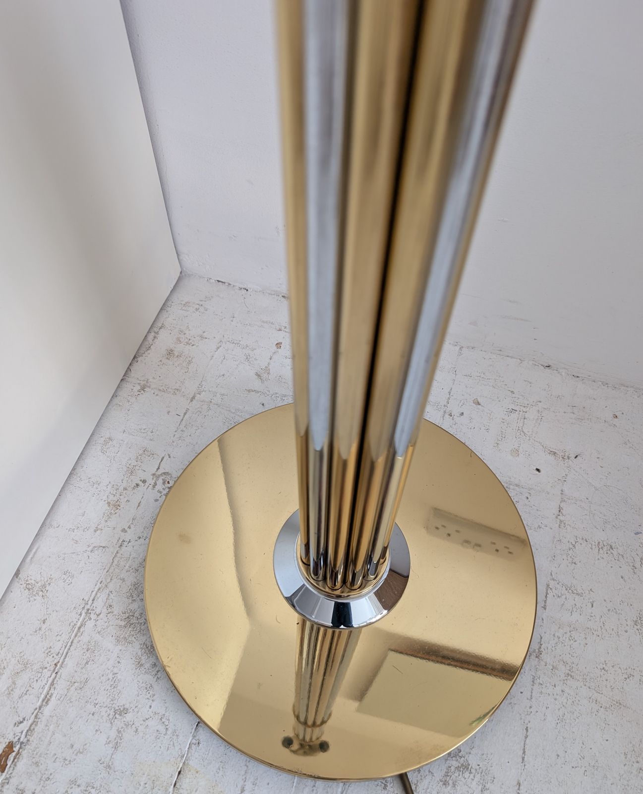 Gorgeous Vintage Gold & Chrome Floor Lamps, By Baulmann, Germany 1980s. Pair Available photo vinterior