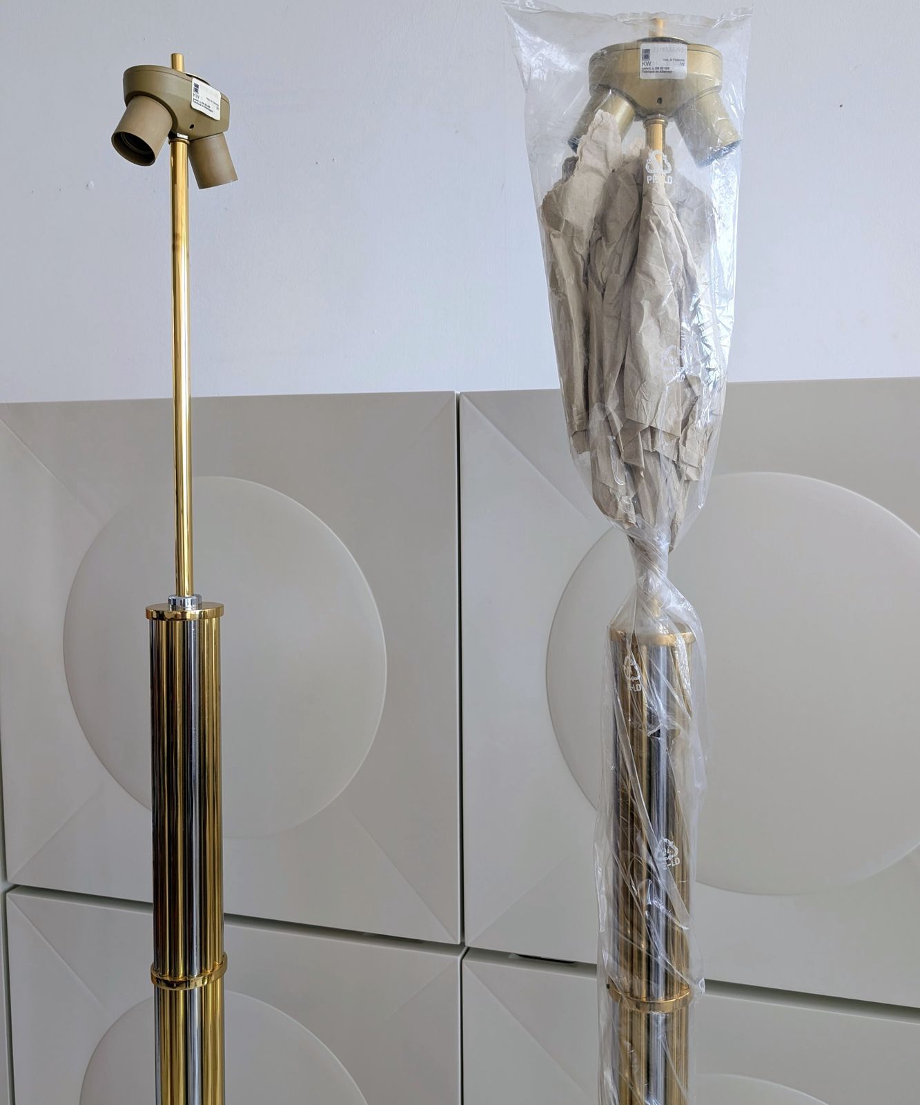 Gorgeous Vintage Gold & Chrome Floor Lamps, By Baulmann, Germany 1980s. Pair Available photo buy