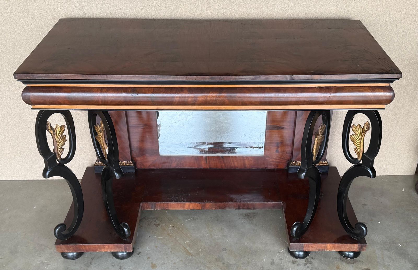 Austrian Empire Console Table With Back Mirror And Swan Pedestals photo Furniture