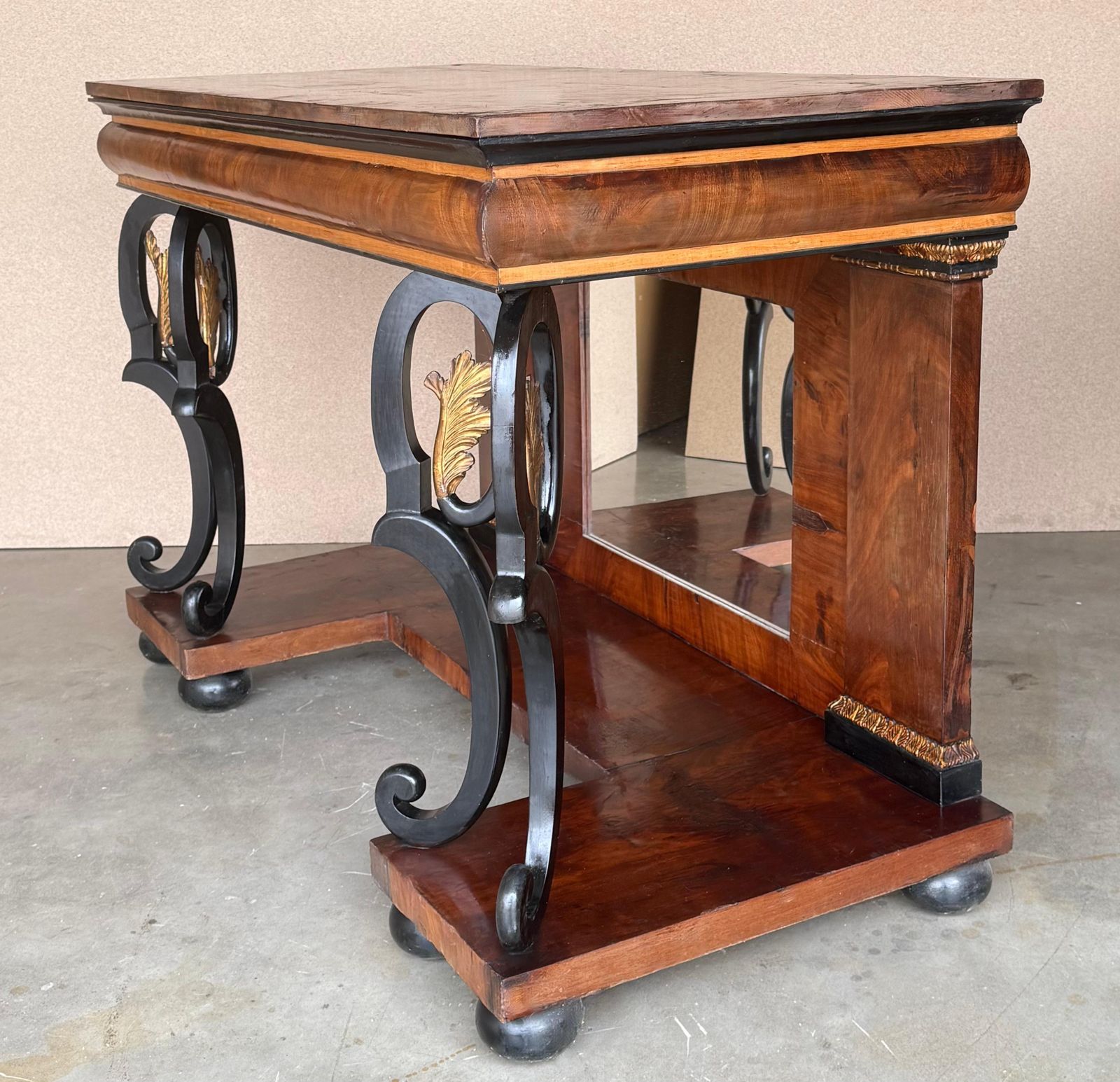 Austrian Empire Console Table With Back Mirror And Swan Pedestals photo vinterior