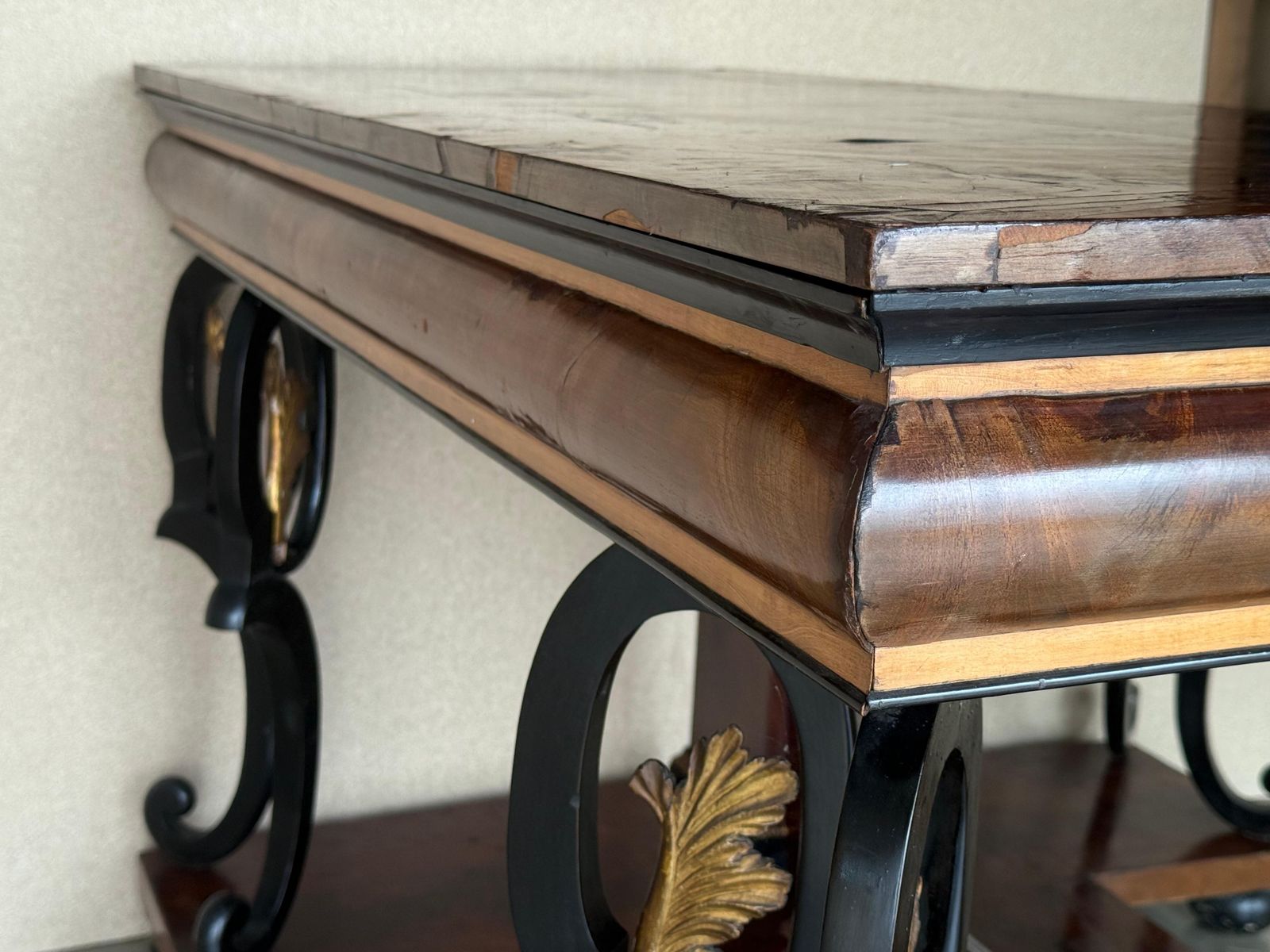 photo for sale Austrian Empire Console Table With Back Mirror And Swan Pedestals