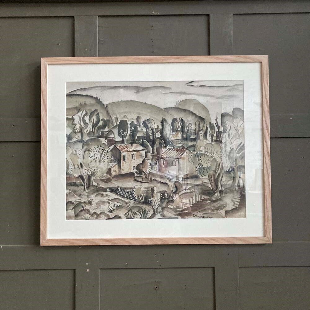 Mid Century Watercolour Painting   Rural Landscape photo furniture