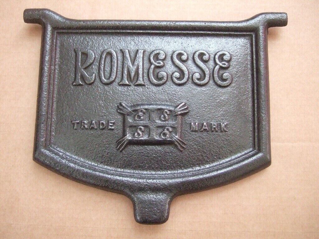 Vintage Romesse Cast Iron Pot Belly Stove Top Lid / Name Plate Damper