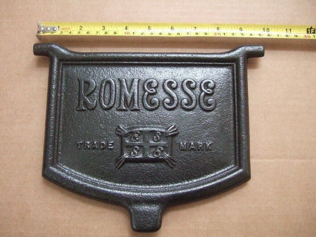 Vintage Romesse Cast Iron Pot Belly Stove Top Lid / Name Plate Damper photo buy