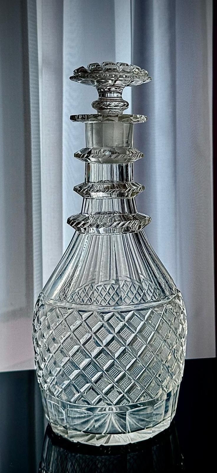Georgian Hand Cut Glass Decanter, Strawberry Diamond & Fluted Design, C.1820–1835 photo Home Decor
