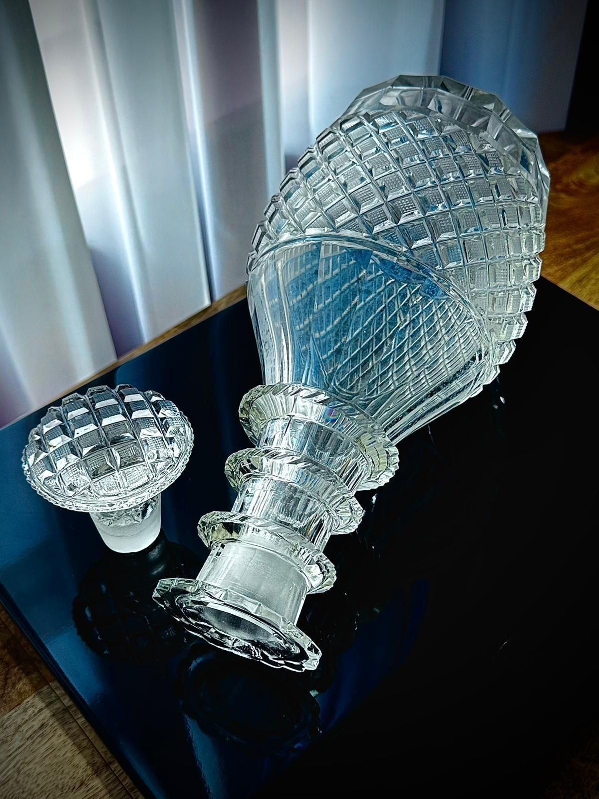 Georgian Hand Cut Glass Decanter, Strawberry Diamond & Fluted Design, C.1820–1835 photo buy