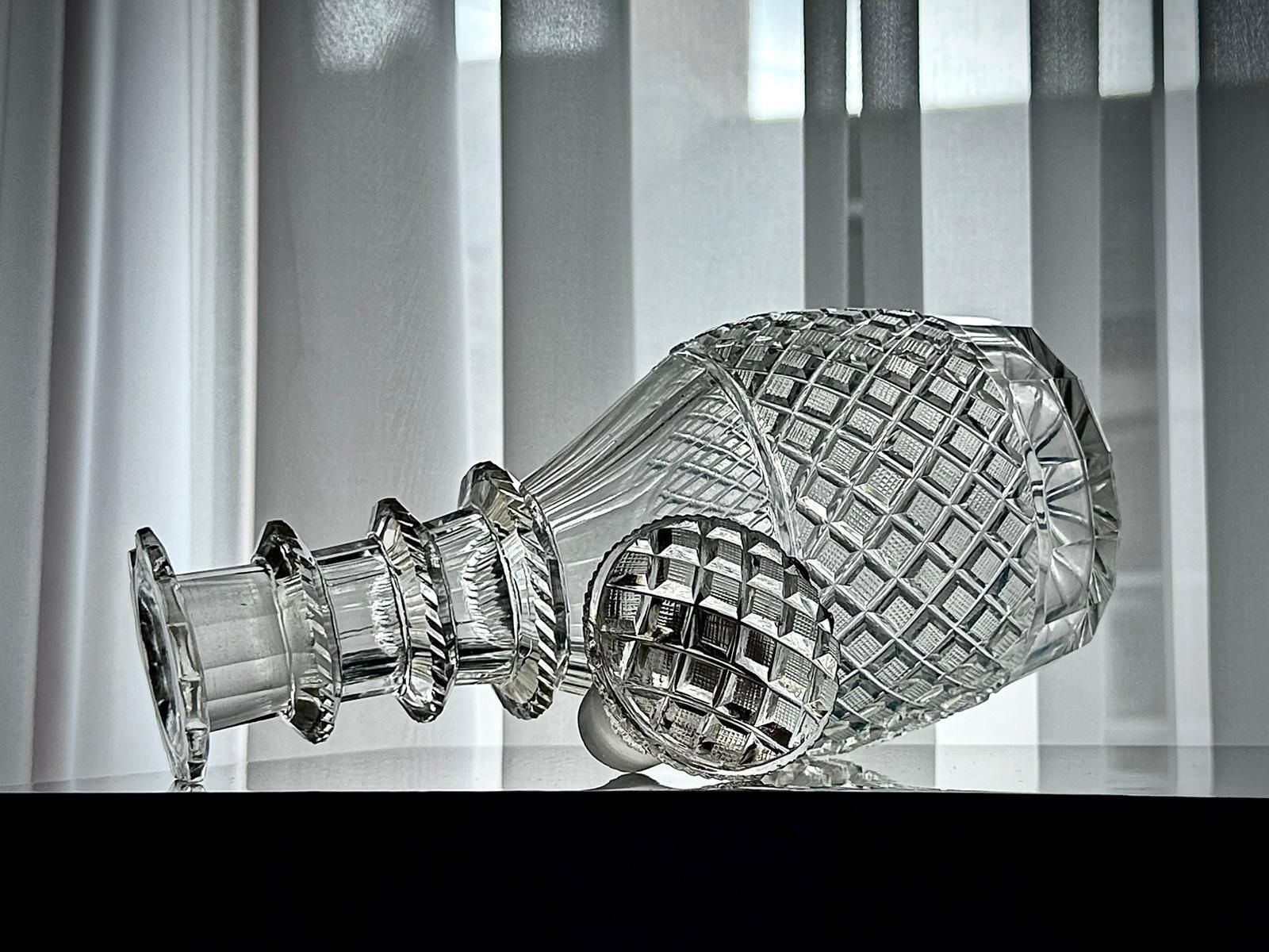 Home Decor Georgian Hand Cut Glass Decanter, Strawberry Diamond & Fluted Design, C.1820–1835 photo