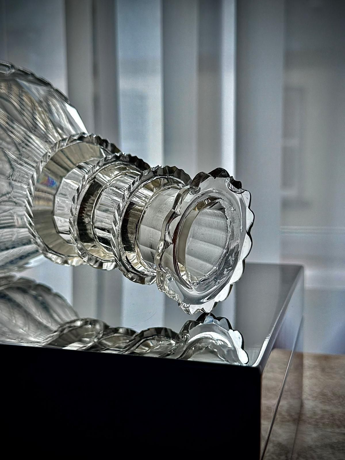 135.0 Georgian Hand Cut Glass Decanter, Strawberry Diamond & Fluted Design, C.1820–1835 photo