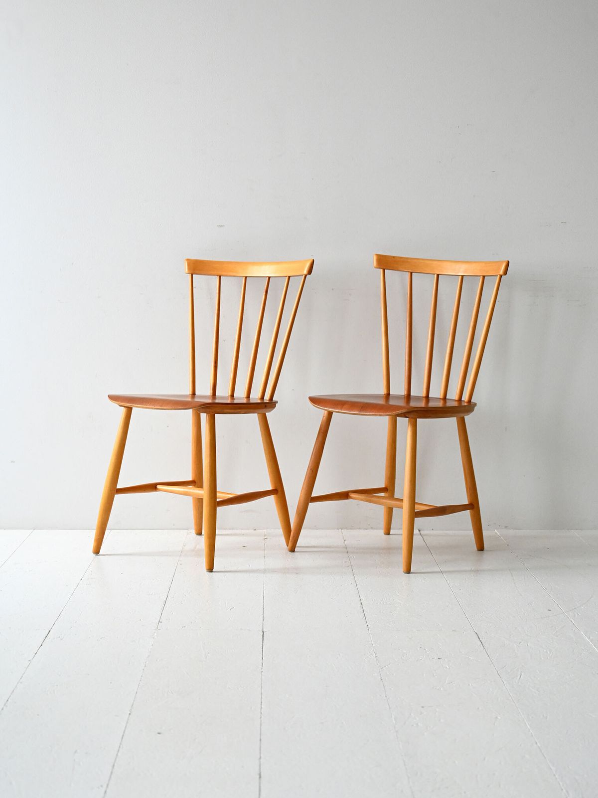 Pair Of Scandinavian Chairs From The 1950s And 1960s In Beech And Teak, Pinstol Type.