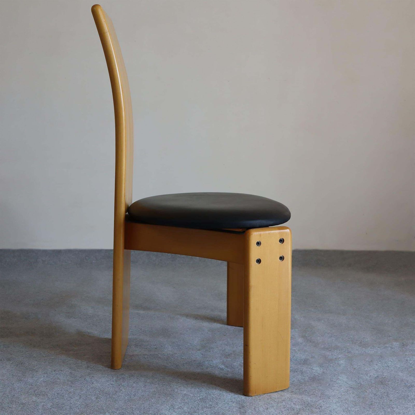 Set Of Six Italian Wood Chairs Leather Seats By Afra E Tobia Scarpa, 1970s photo Furniture