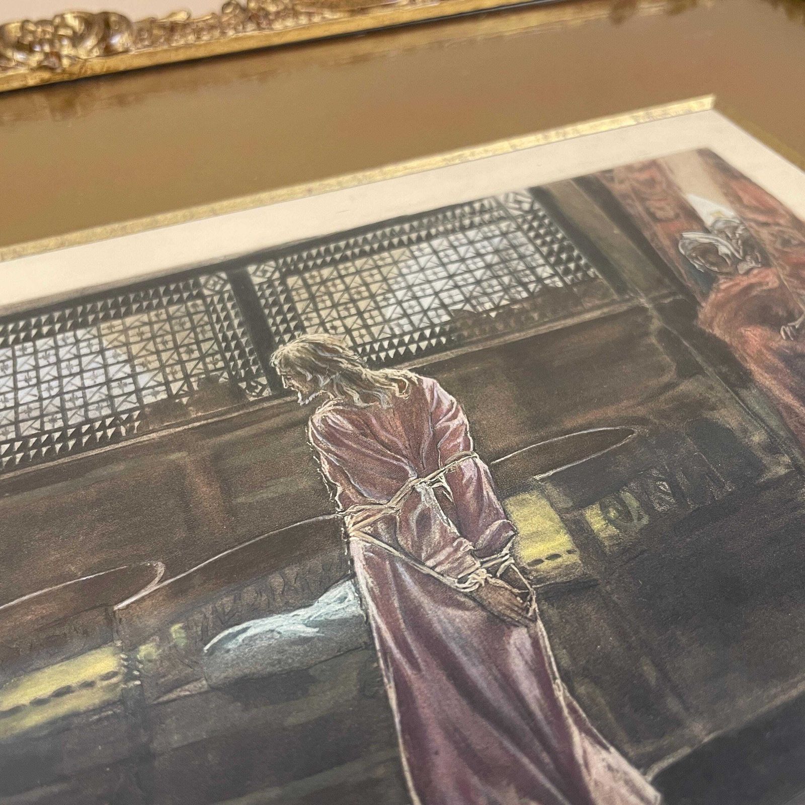 James Tissot “Jesus Before The High Priest” Hand Coloured Engraving Picture Wall Decor Antique Biblical Print Early 1900s Ornate Gilt Frame photo buy