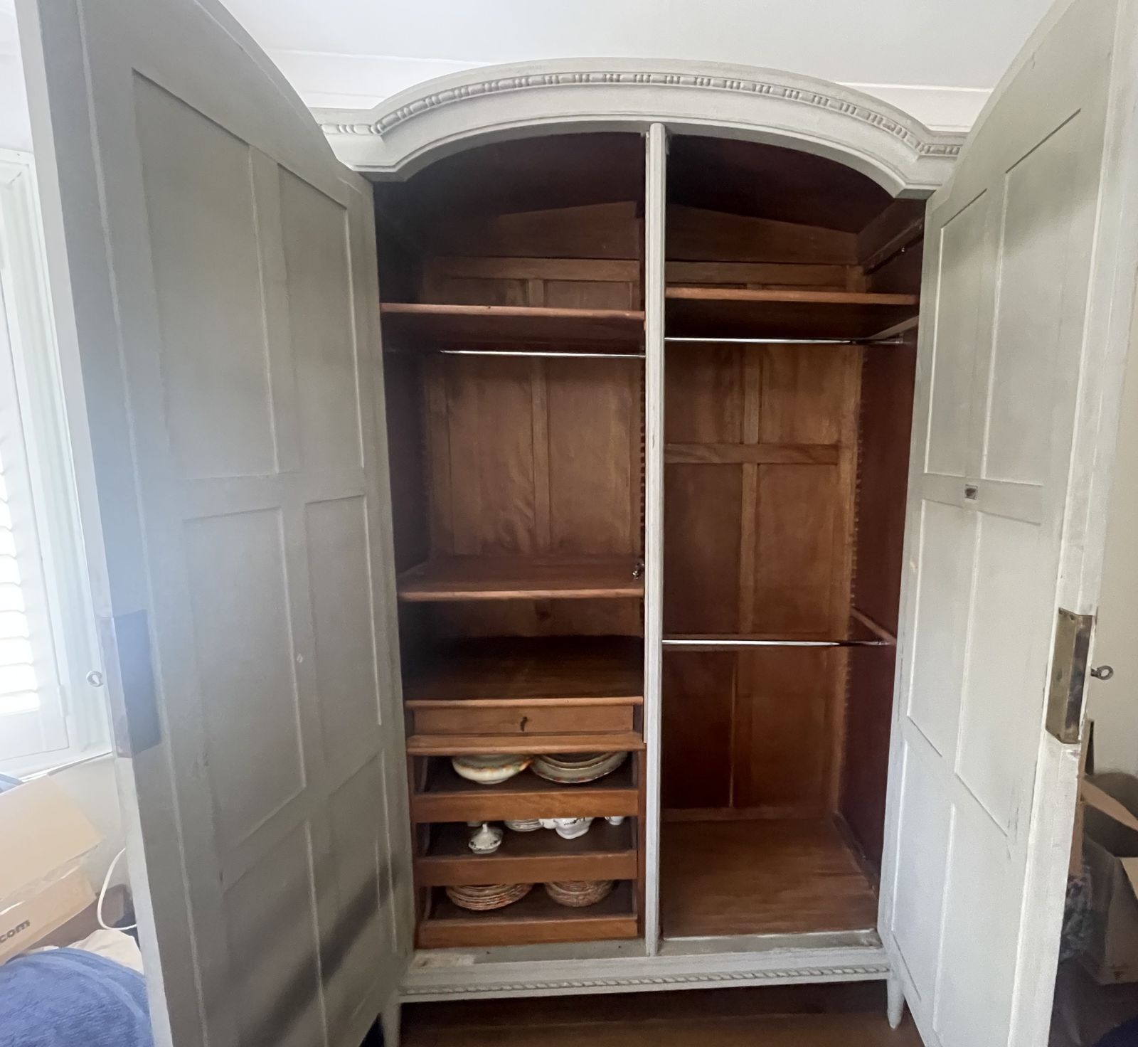 Antique French Louis XVI Painted Mirrored Armoire With Drawers And Original Locks photo furniture