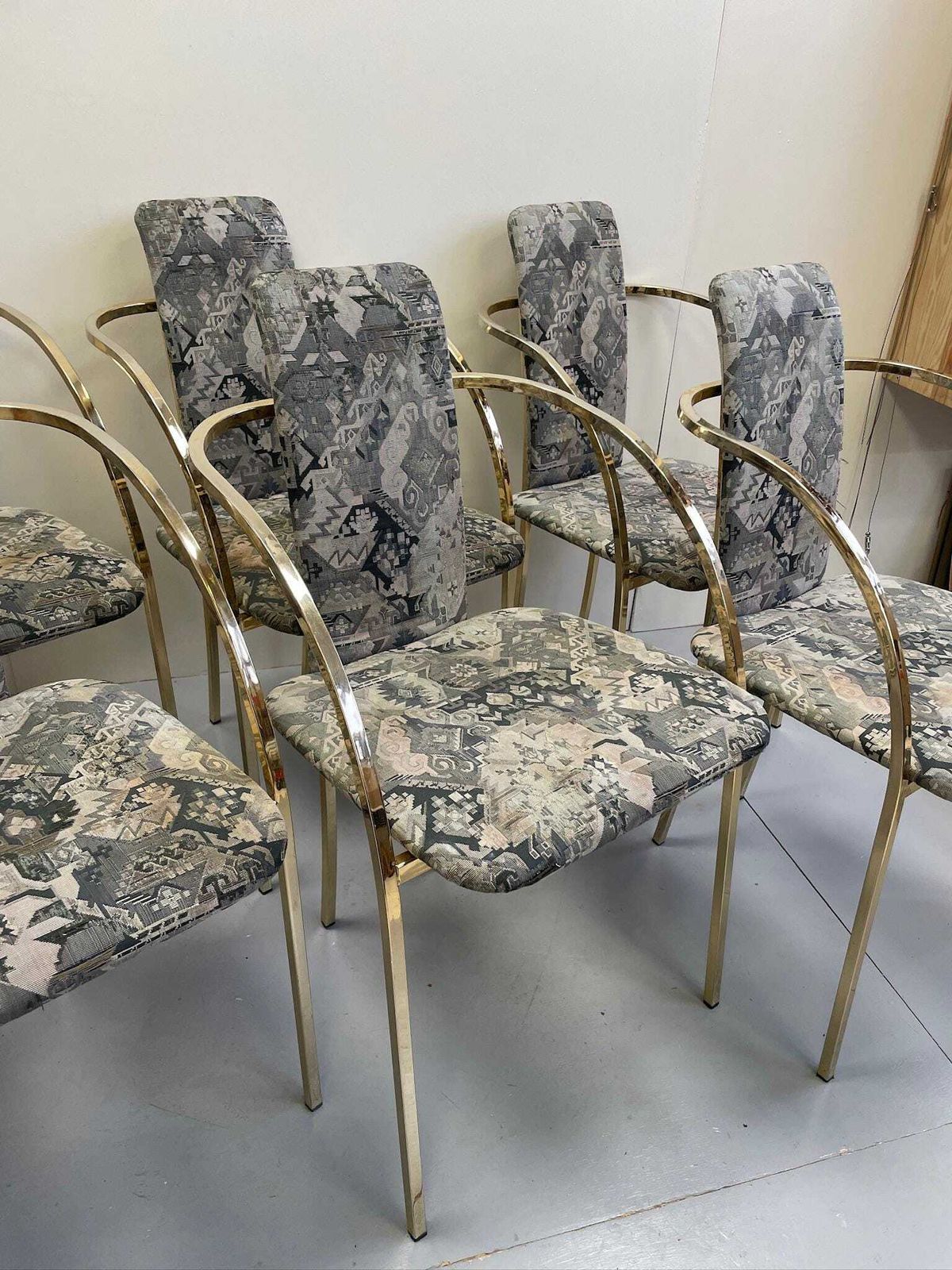 Set Of 6 Hollywood Regency Thin Metal Dining Chairs With Gold Accents 70s 80s Glam photo furniture