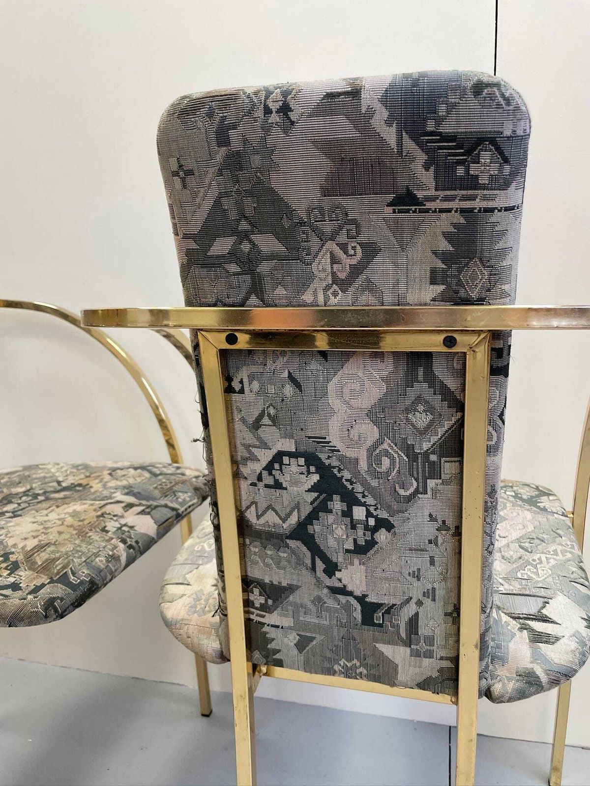 Set Of 6 Hollywood Regency Thin Metal Dining Chairs With Gold Accents 70s 80s Glam photo vintage