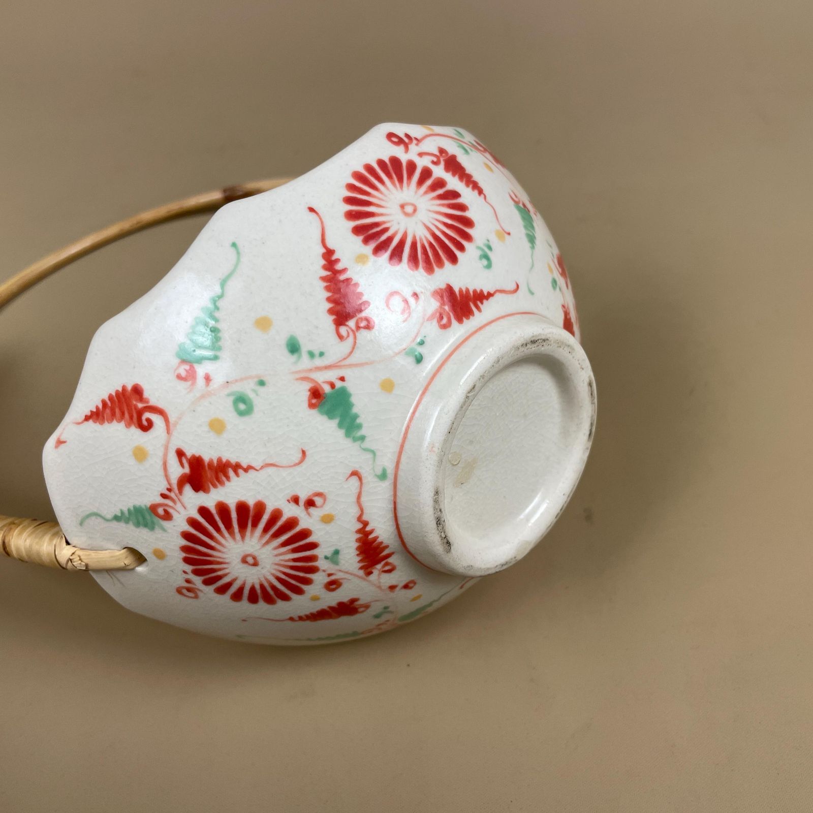 Japanese Ceramic Basket Bowl With Bamboo Handle Red Floral Hand Painted Display Imari Vintage Hand Painted Asian Ceramic Decor Trinket Dish photo buy