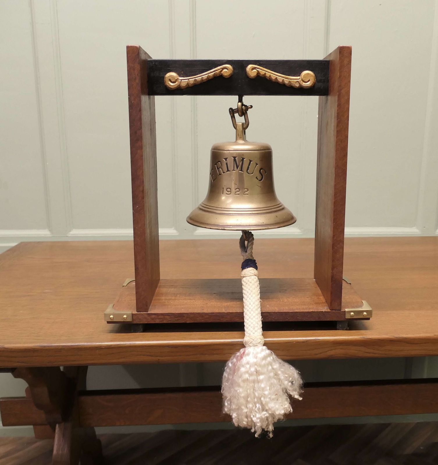 Mounted Bronze Ships Bell From Mv Erimus 1922, Thornaby On Tees photo for sale
