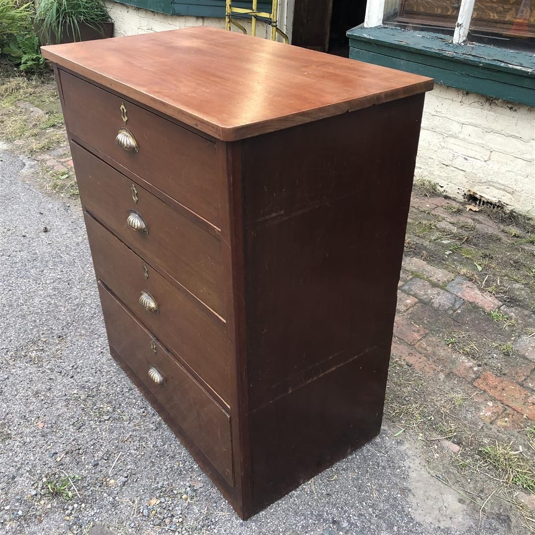 photo furniture Antique Mahogany Wood Chest Of Four Drawers Brass Cup Handles 1920s