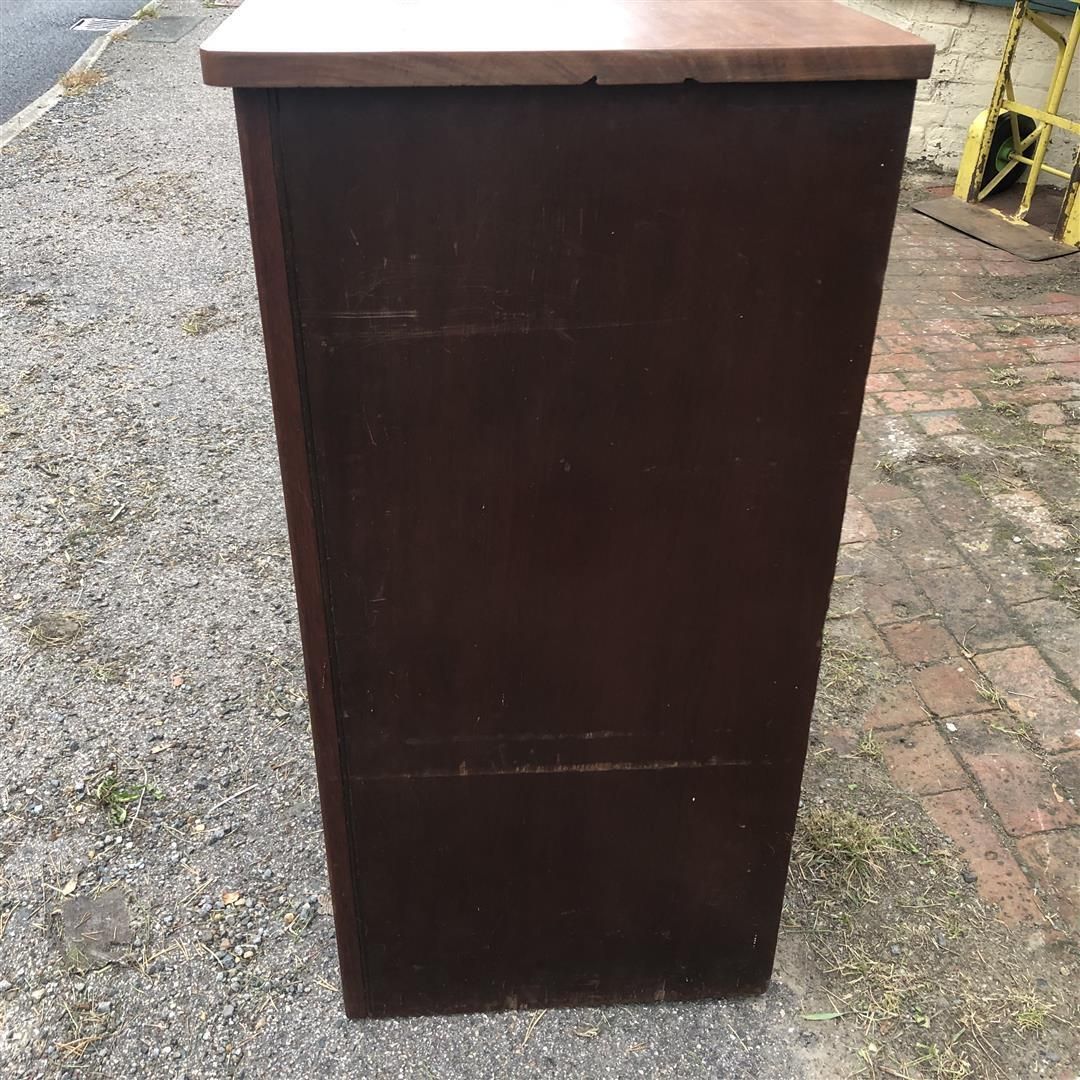 photo buy Antique Mahogany Wood Chest Of Four Drawers Brass Cup Handles 1920s
