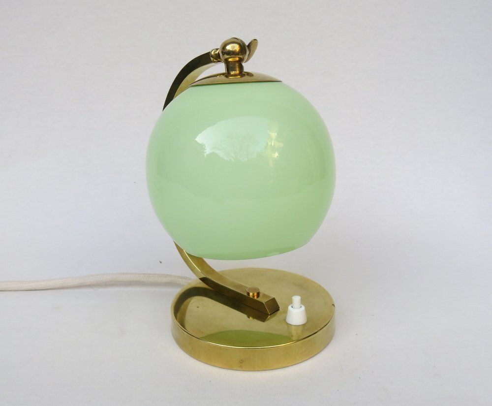 Art Deco Bedside Lamp In Brass With Green Cased Glass Shade, 1920s photo Lighting