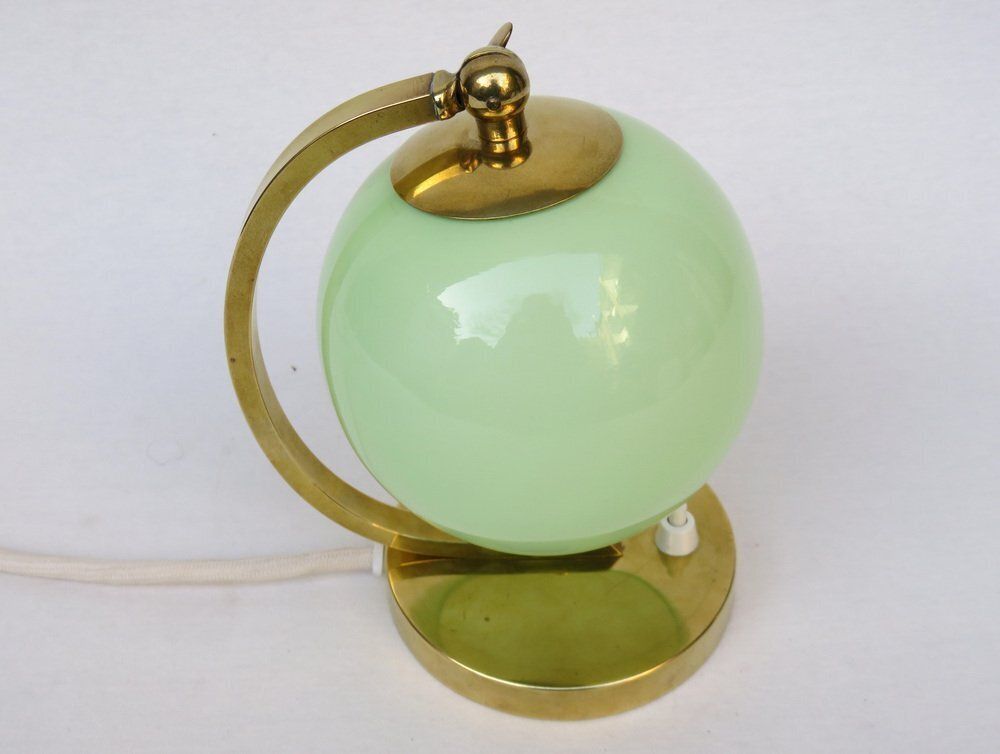 Art Deco Bedside Lamp In Brass With Green Cased Glass Shade, 1920s photo 2343.0