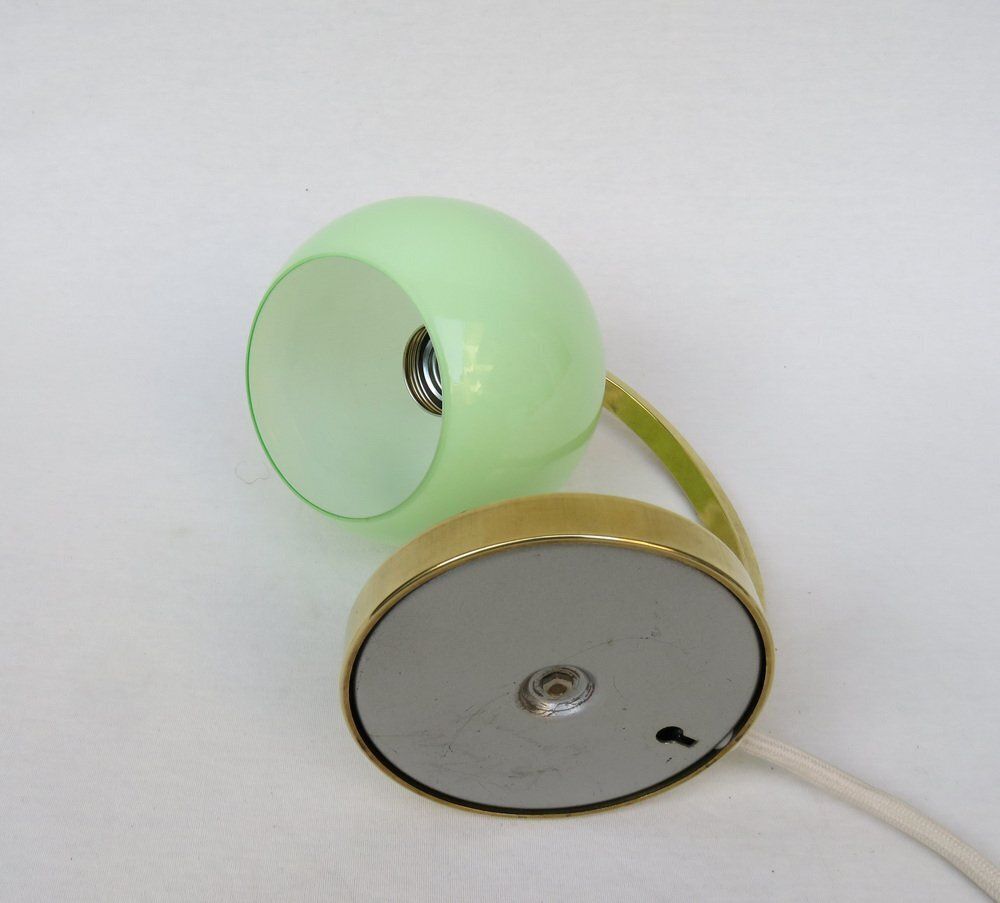 photo for sale Art Deco Bedside Lamp In Brass With Green Cased Glass Shade, 1920s