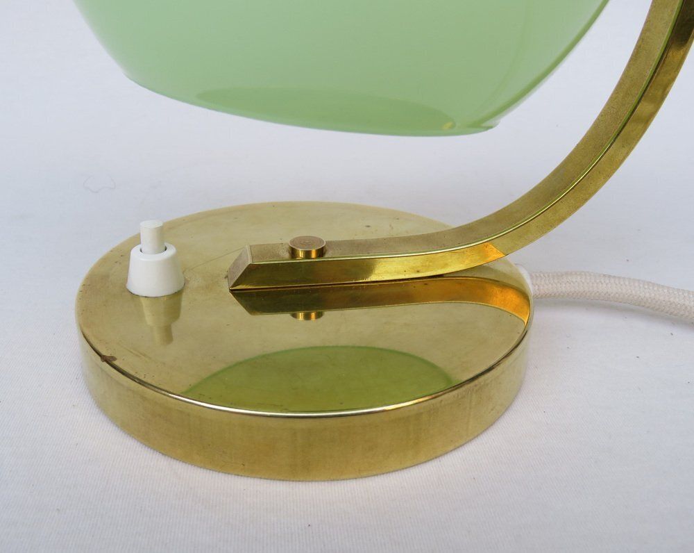 photo buy Art Deco Bedside Lamp In Brass With Green Cased Glass Shade, 1920s