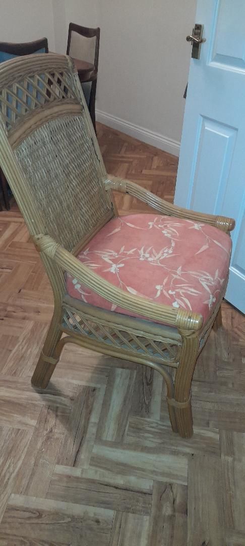 Set 4 Heavy Dining Conservatory Chairs Vintage Bamboo Cane Firm Padded Seats
