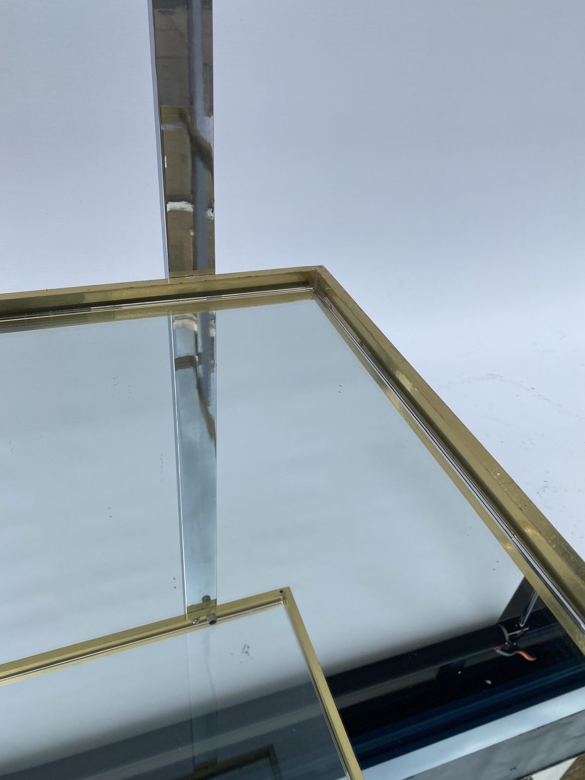 photo for sale Square Brass Chrome 1970s Bar Cart Drinks Trolley Table Glass Mirror Hollywood Regency Romeo Rega Style Renato Zevi Italian