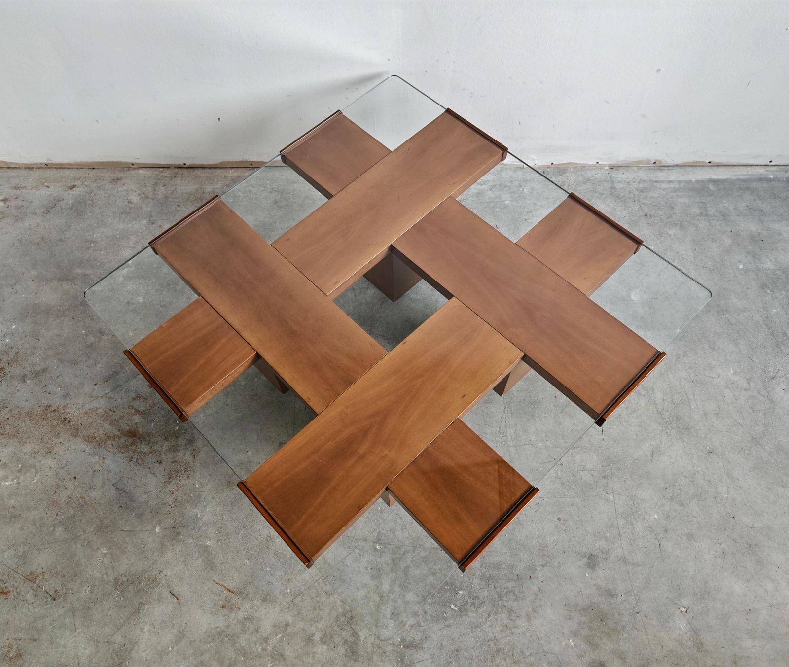 Mid Century Modern Coffee Table In Elm Wood With Grid Motif By Marco Zanuso photo 5500.0