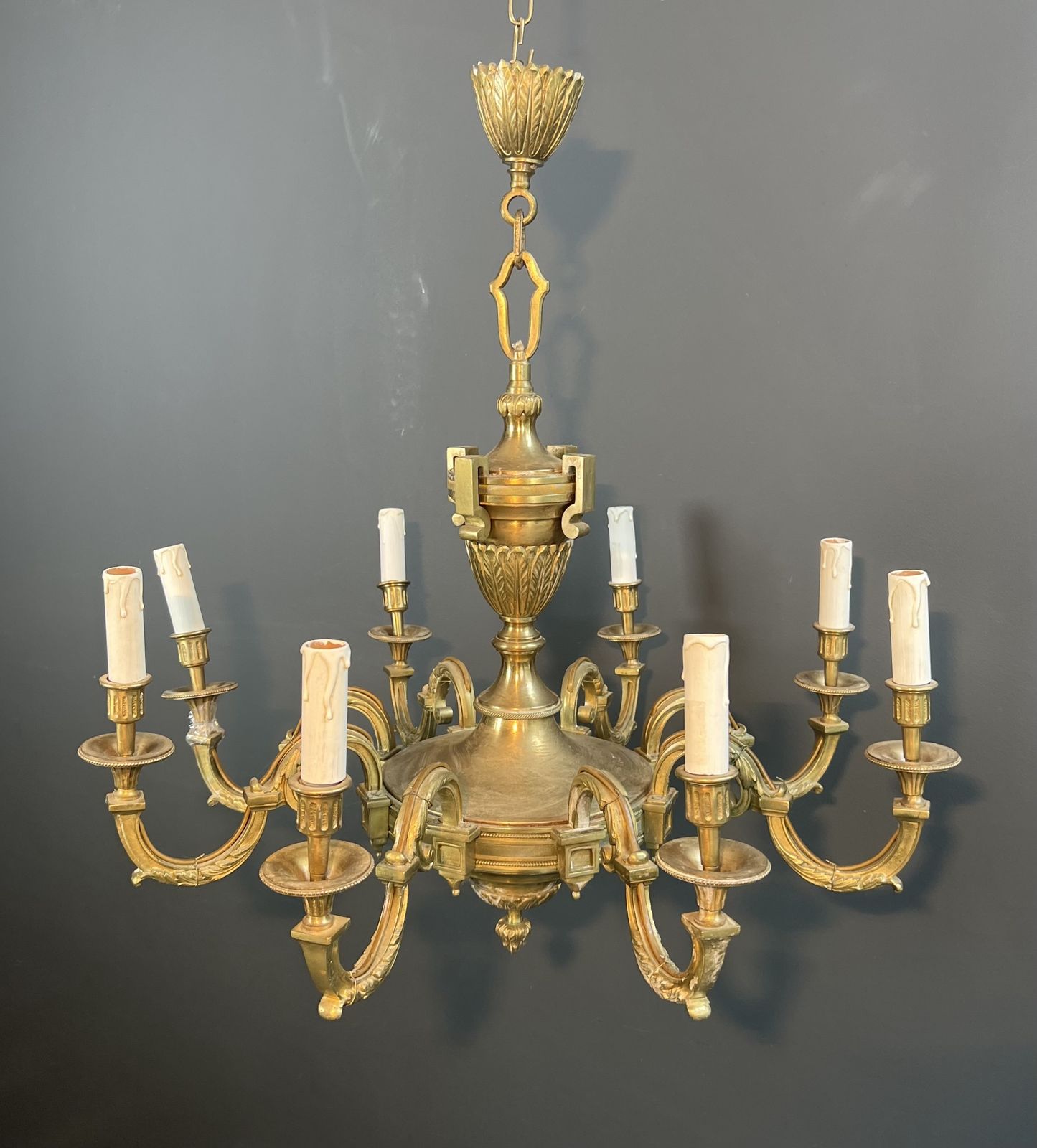 Important Louis XVI Style Chiseled Bronze Chandelier With 8 Light Arms By Lucien Gau photo furniture