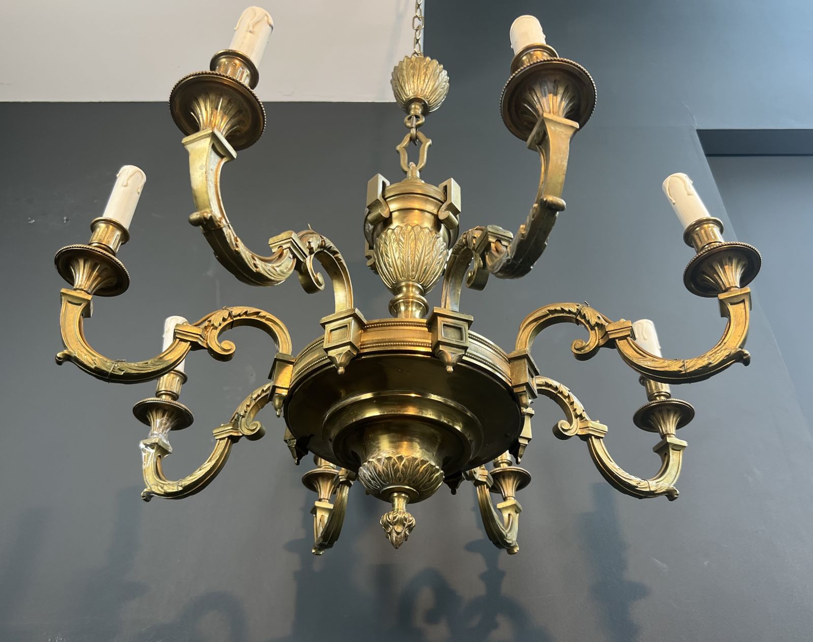 Important Louis XVI Style Chiseled Bronze Chandelier With 8 Light Arms By Lucien Gau photo 2950.0