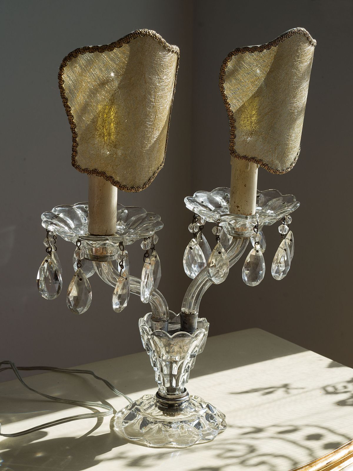 Crystal Wall Light With Two Lights And Lampshades photo Lighting