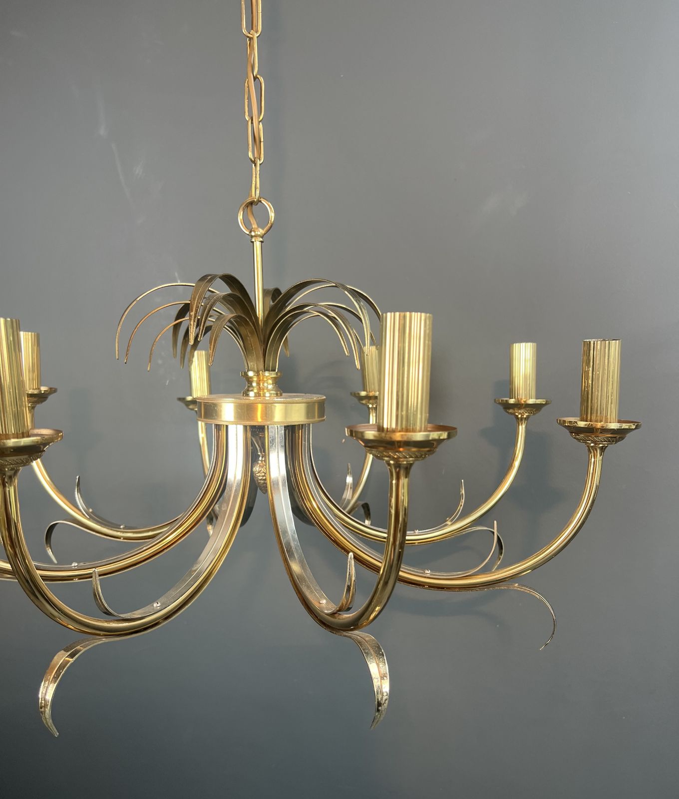 Pineapple Chandelier In Brushed Metal And Gold Metal In The Style Of Maison Charles photo vinterior
