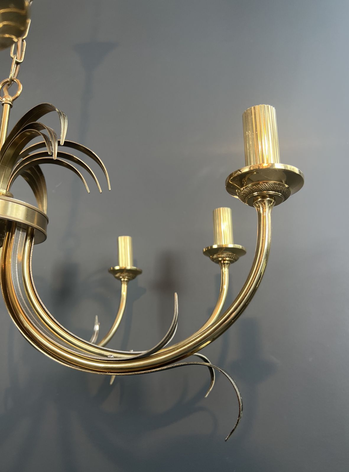 Pineapple Chandelier In Brushed Metal And Gold Metal In The Style Of Maison Charles photo vintage