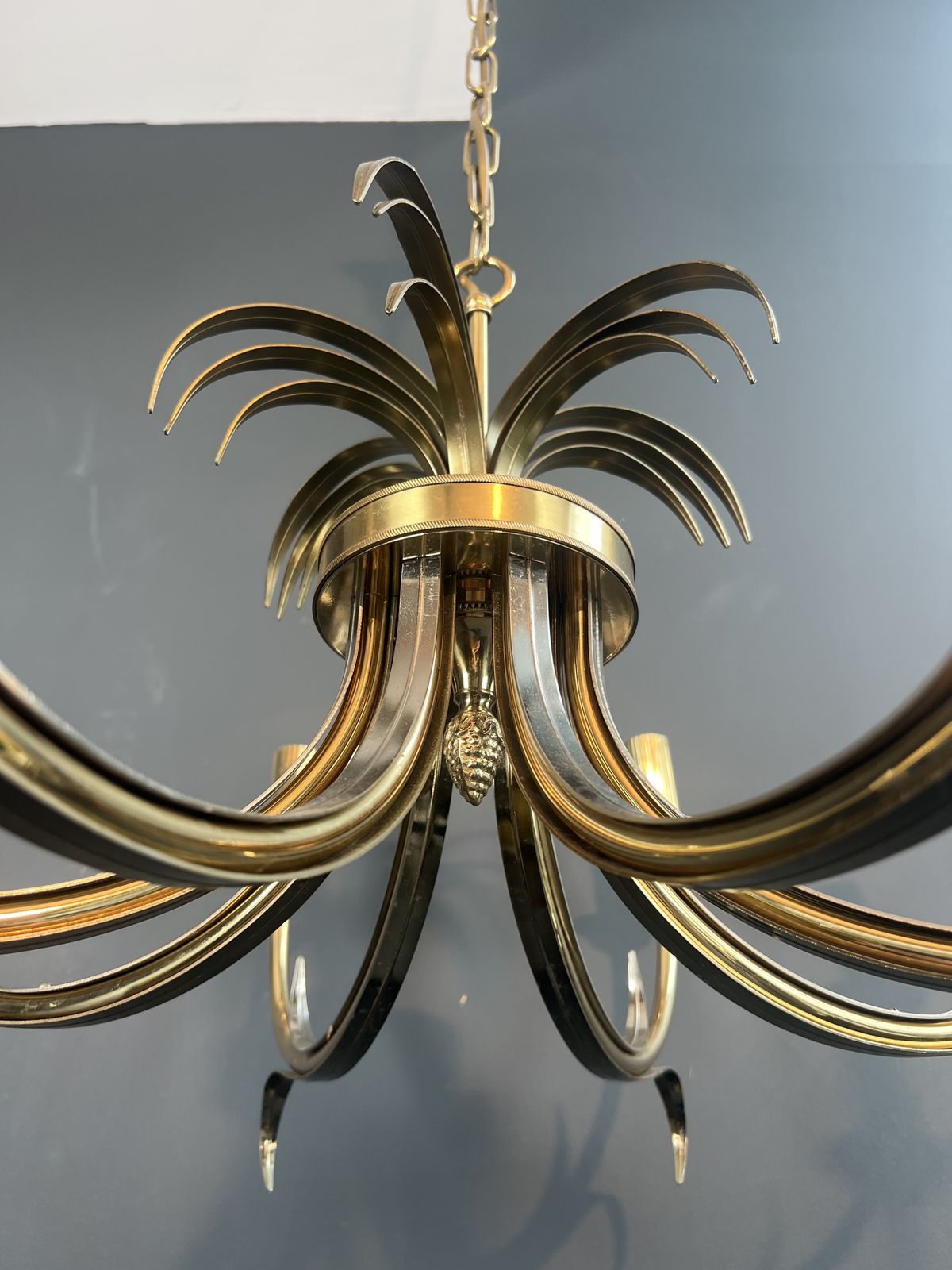 photo for sale Pineapple Chandelier In Brushed Metal And Gold Metal In The Style Of Maison Charles