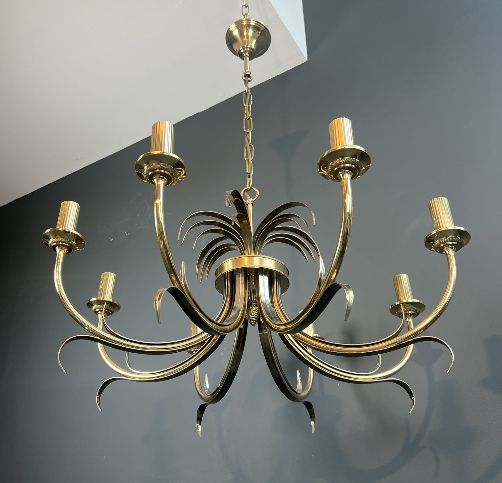 2450.0 Pineapple Chandelier In Brushed Metal And Gold Metal In The Style Of Maison Charles photo