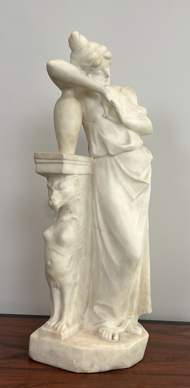 Carrara Marble Sculpture Representing A Romantic Young Girl With A Jug. Italian Work Signed Dante Zoi Of Florence. 19th Century