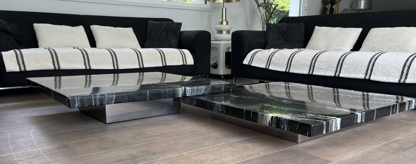 Coffee Table Composed Of Two Designer Faux Marble Tables Resting On Chrome Legs By Willy Rizzo photo furniture