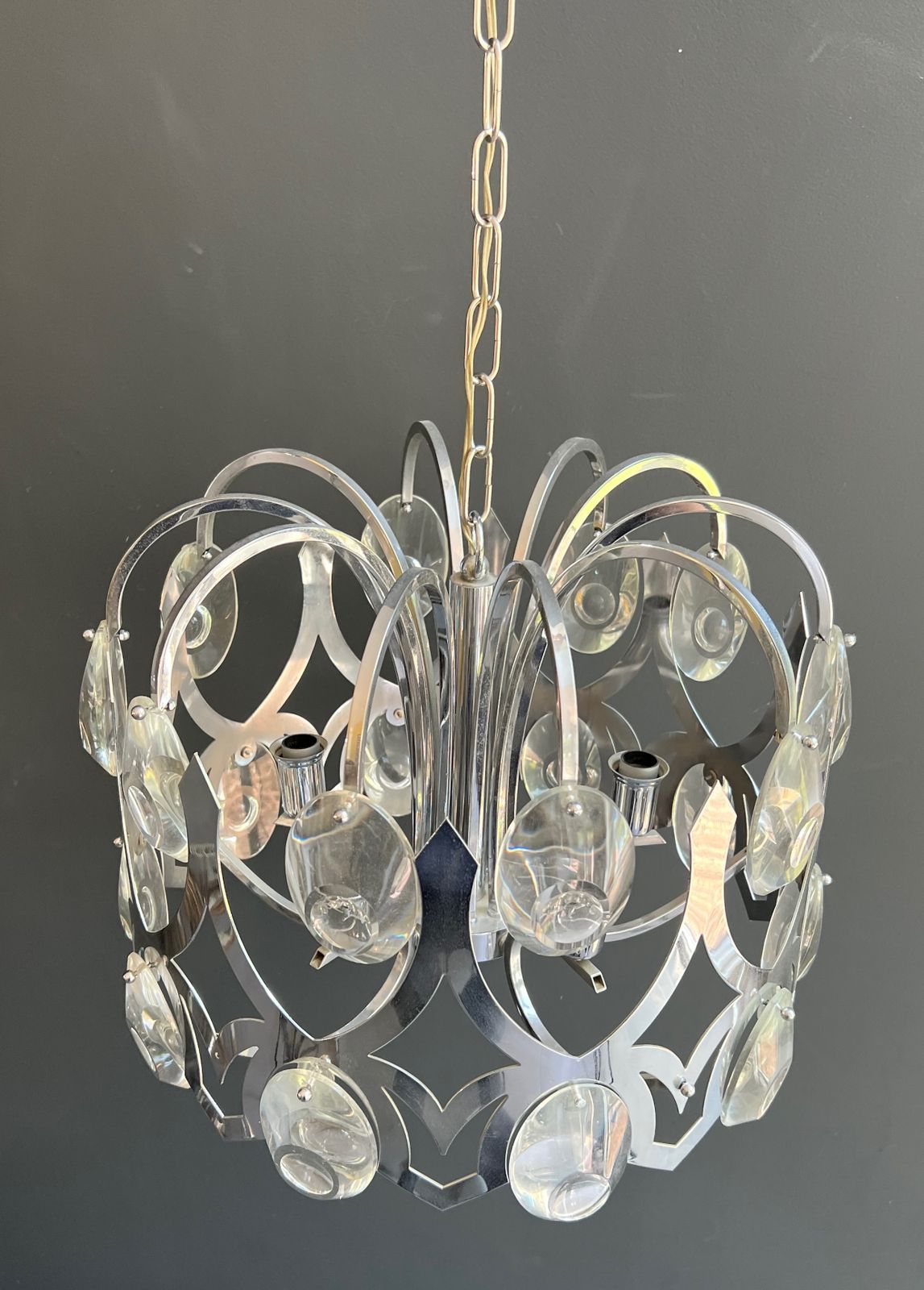 Chrome And Crystal Designer Chandelier By Angelo Gaetano Sciolari. Circa 1970 photo 2450.0