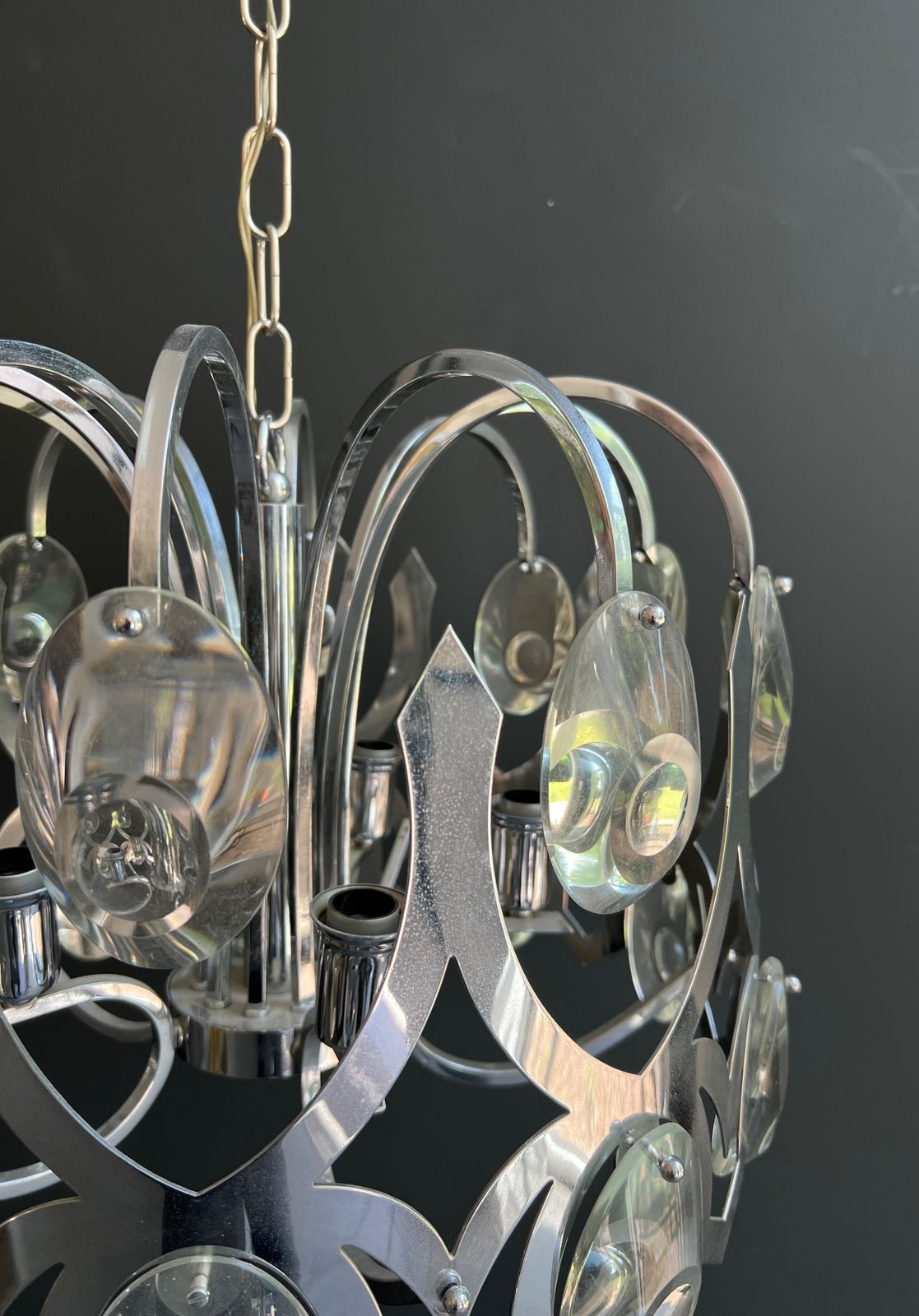 photo furniture Chrome And Crystal Designer Chandelier By Angelo Gaetano Sciolari. Circa 1970