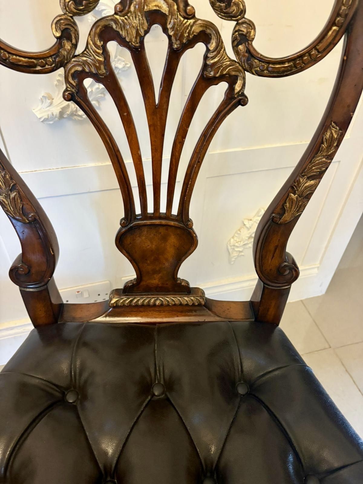photo for sale Outstanding Quality Set Of 8 Antique Early 20th Century Carved Walnut And Gilded Dining Chairs