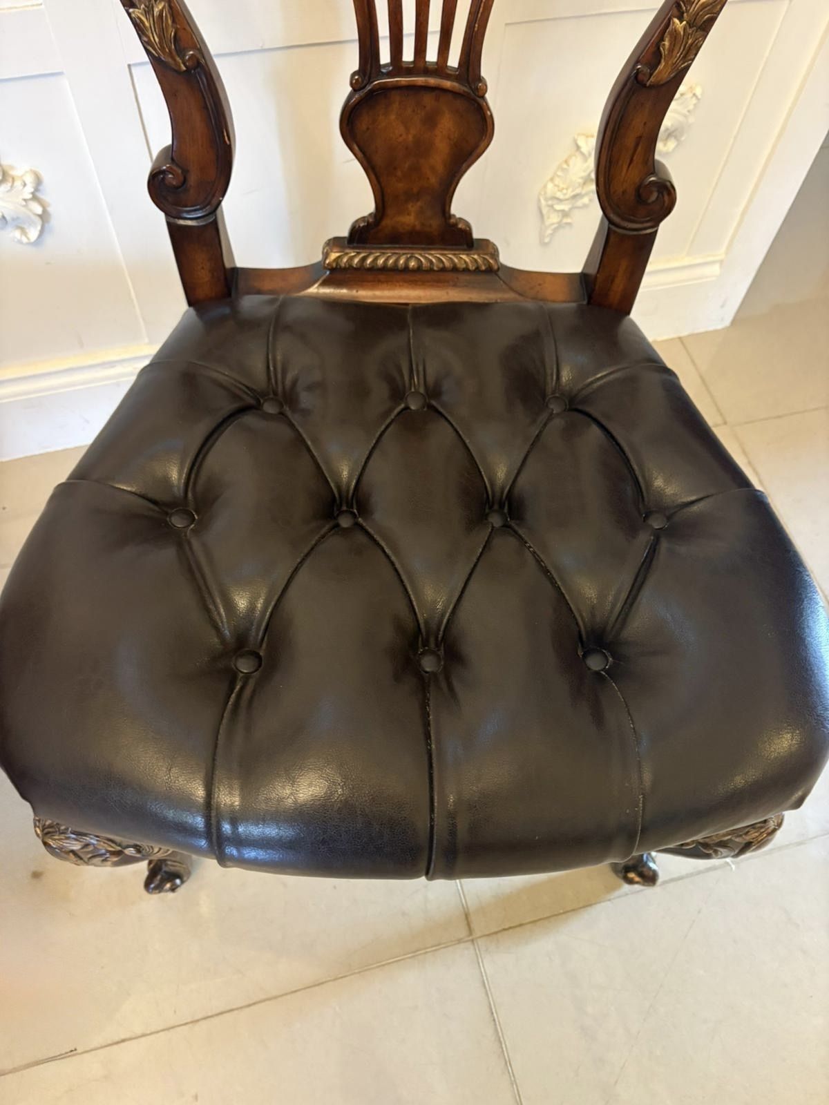 Furniture Outstanding Quality Set Of 8 Antique Early 20th Century Carved Walnut And Gilded Dining Chairs photo