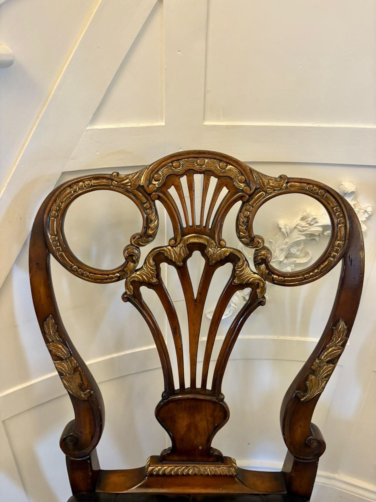 photo buy Outstanding Quality Set Of 8 Antique Early 20th Century Carved Walnut And Gilded Dining Chairs