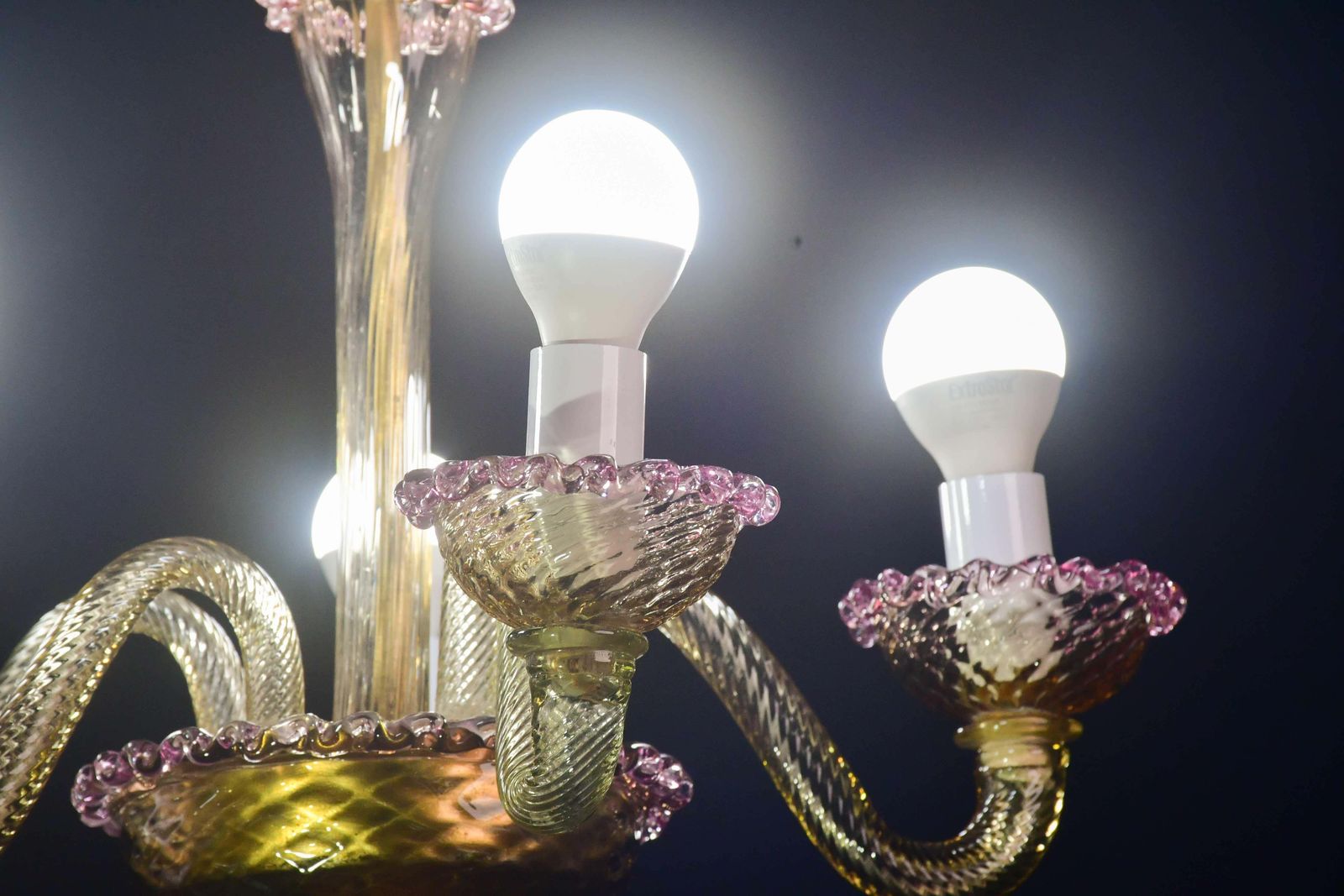 photo furniture Pretty Venetian Chandelier, Pink And Gold Glass, 1950s