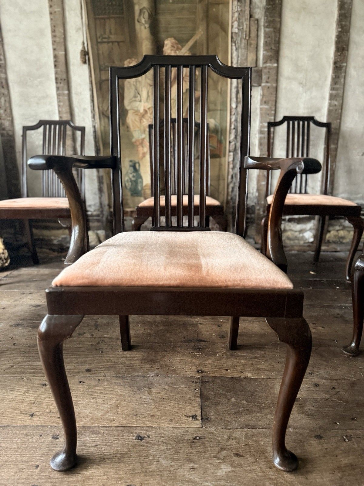 High Quality Antique Dining Pink Velvet Drop In Seats Chairs Waring And Gillow photo buy